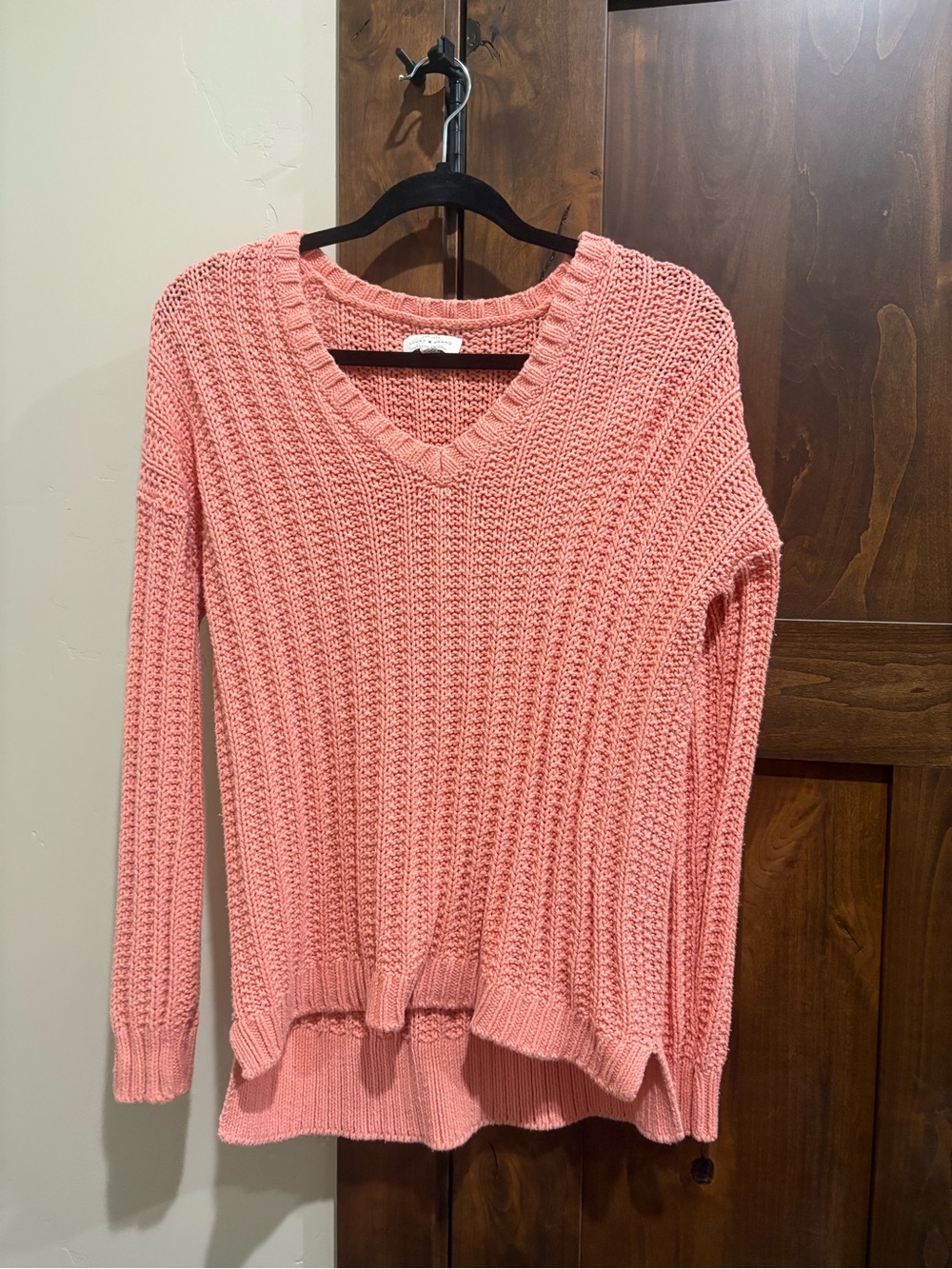Lucky Brand Coral V-Neck Ribbed Knit Sweater